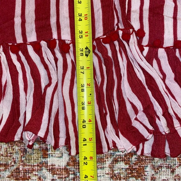 Lovers + Friends | Red/White Stripe Beach Pom Pom Ruffle Maxi Wrap Skirt - Picture 5 of 11
